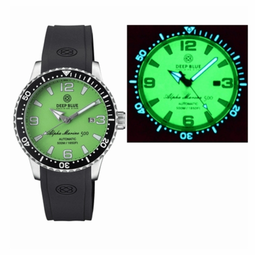 Deep Blue ALPHAMRINELUMEDIALGREENSTRP Alpha Marine Mens Automatic Watch