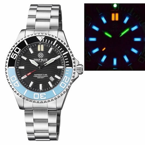 Deep Blue COMTRTICEBLKBRAC Daynight T-100 Commander Tritium Mens Automatic Watch