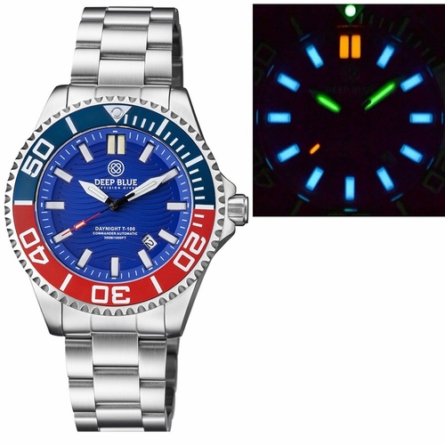 Deep Blue COMTRTPEPSBLUBRAC T-100 Commander Tritium Mens Automatic Watch