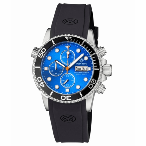 Deep Blue DIVER40CHRONOBLKBEZLITEBLUE Diver 1000 Quartz Chronograph Diver Unisex Chronograph Quartz Watch