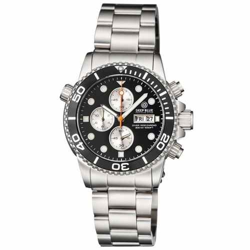Deep Blue DIVER40CHRONOBLKSILVERSUBSBRAC Diver 1000 Quartz Chronograph Diver Unisex Chronograph Quartz Watch