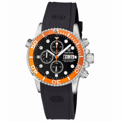 Deep Blue DIVER40CHRONOORANGEBEZL Diver 1000 Quartz Chronograph Diver Unisex Chronograph Quartz Watch