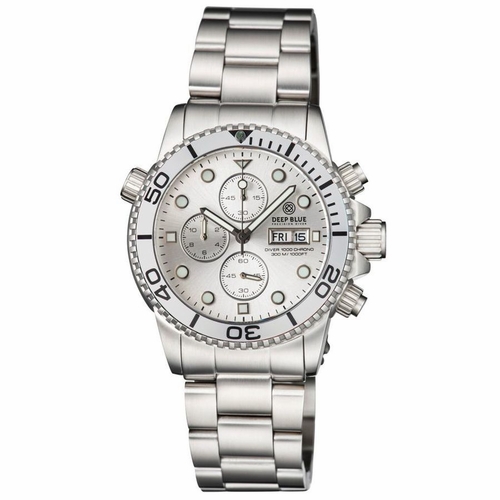 Deep Blue DIVER40CHRONOSILSILBRACE Diver 1000 Quartz Chronograph Diver Unisex Chronograph Quartz Watch