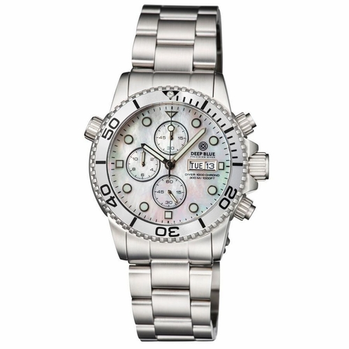 Deep Blue DIVER40CHRONOWHITEMOPBRACE Diver 1000 Quartz Chronograph Diver Unisex Chronograph Quartz Watch