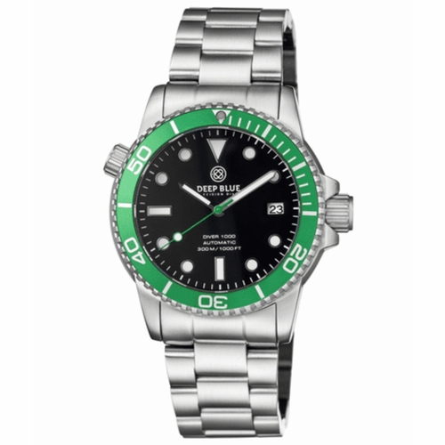 Deep Blue DIVER40GREENBEZBRACE Diver 1000 Unisex Automatic Watch