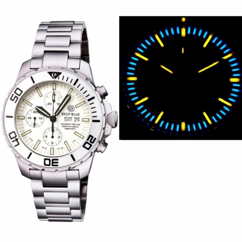 Deep Blue DNIGHT7750TRTIWHITE Daynight Tritium Swiss Automatic Mens Chronograph Automatic Watch