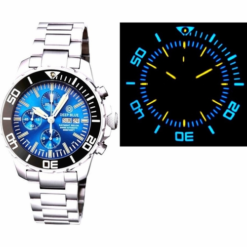 Deep Blue DNIGHTTRIT7750BLUE Daynight Tritium Swiss Automatic Mens Chronograph Automatic Watch