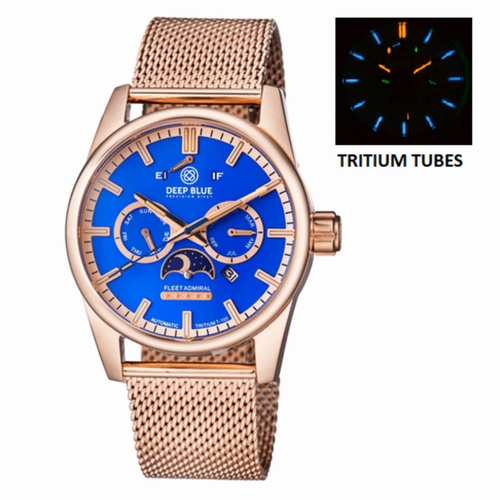 Deep Blue FLEETRITIROSEBLUE Fleet Admiral Tritium Master Calendar T-100 5 Star Unisex Automatic Watch