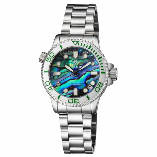 Deep Blue LIZBWHTGRNABALONE1 Lizzy Blue Diver Ladies Quartz Watch