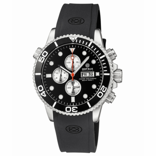 Deep Blue MASTER1KCHRONOBLKBEZSILVERSUBDIALS Master 1000 Quartz Chrono Diver Unisex Chronograph Quartz Watch