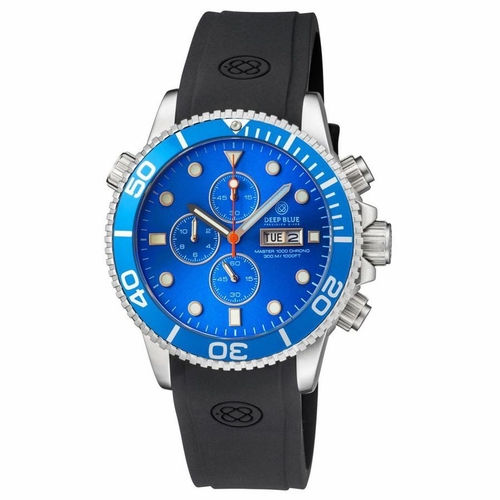 Deep Blue MASTER1KCHRONOLTBLUELTBLUE Master 1000 Quartz Chronograph Diver Unisex Chronograph Quartz Watch