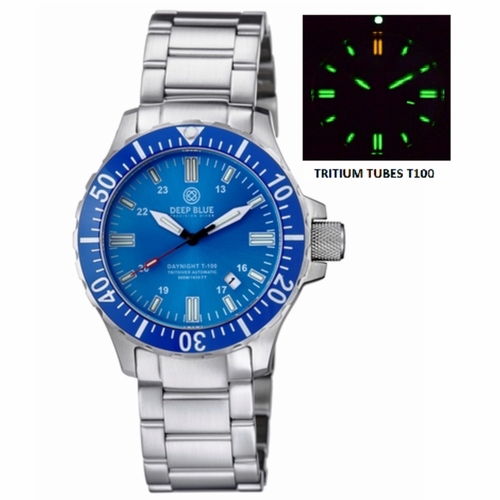 Deep Blue TRITDIVERBLUELIGHTBLUE Daynight TritDiver T-100 Mens Automatic Watch
