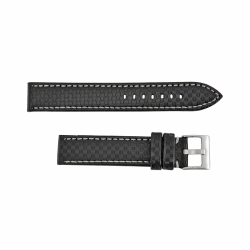 Hadley Roma 18mm High Performance Carbon Fiber Style Black-White Leather Strap