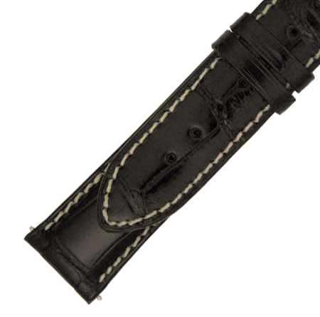Hadley Roma 20 MM Shiny Black Alligator Leather Strap
