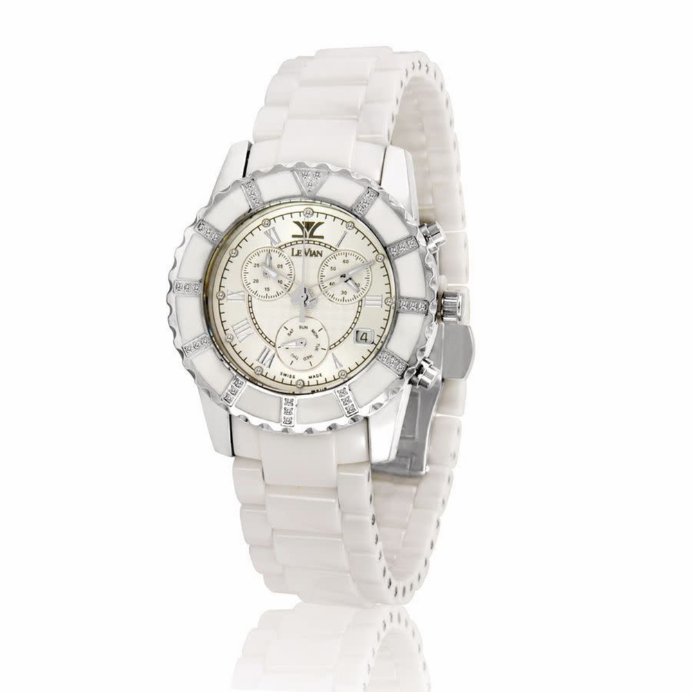 Le Vian Ceramic Chronograph Quartz White Dial Ladies Watch  display picture 1