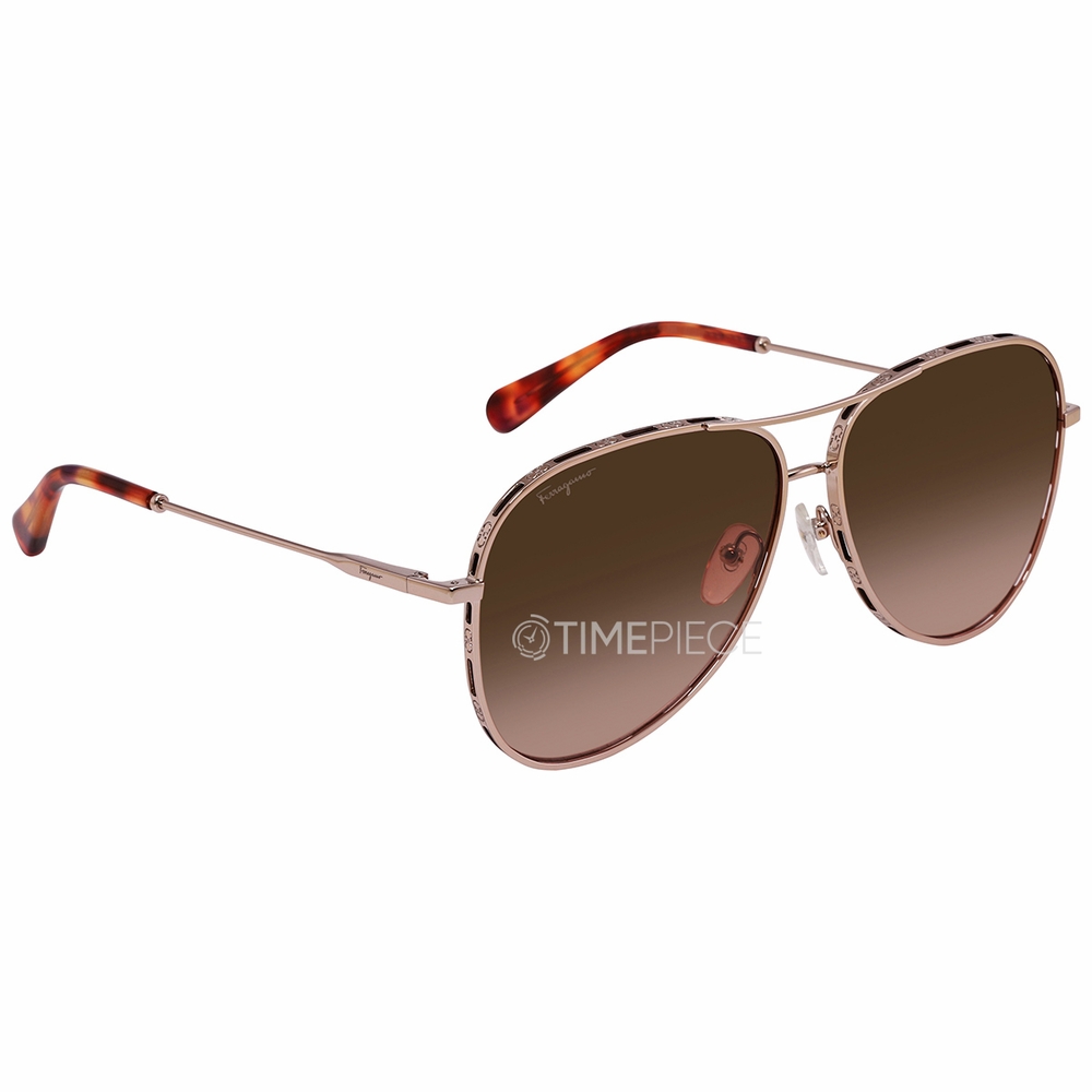 Salvatore Ferragamo Brown Gradient Pilot Ladies Sunglasses