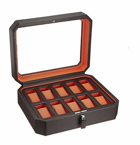 Wolf Windsor Ten Piece Brown/Orange Watch Box 458406