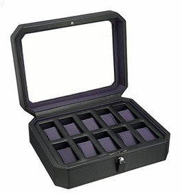 Wolf Windsor Ten Piece Black/Purple Watch Box 458403