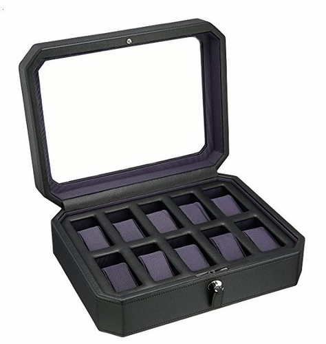 Wolf Windsor Ten Piece Black/Purple Watch Box 458403