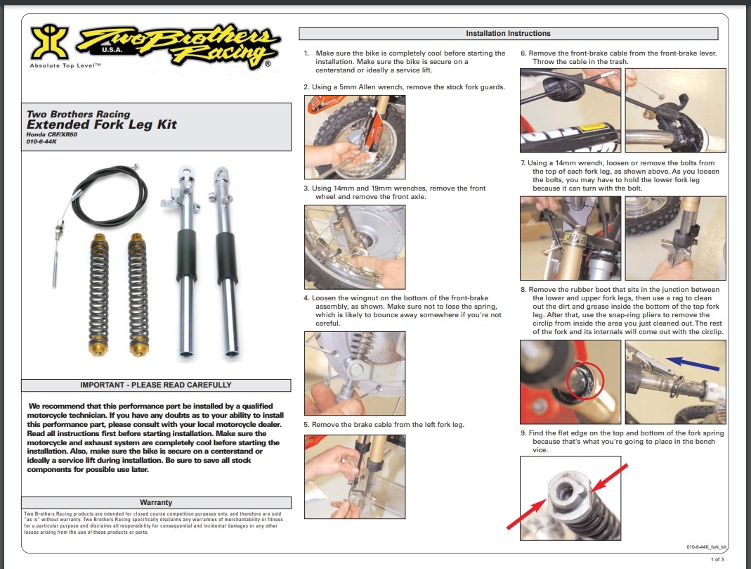 Honda CRF50 Fork Install Page 1