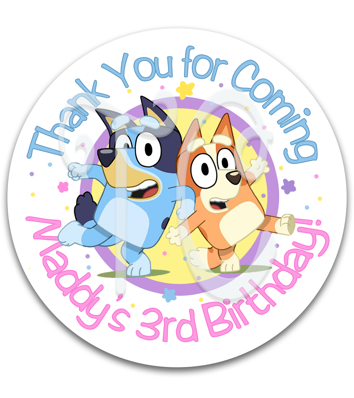 Bluey Bingo Pastel Custom Birthday Party Gift Tag Label Favor Stickers