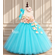 Aqua and Ivory Hydrangea Pearl Flower Girl Tutu Dress - Cascading Flowers Toddler Girl