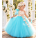 Aqua and Ivory Hydrangea Pearl Flower Girl Tutu Dress - Cascading Flowers Toddler Girl