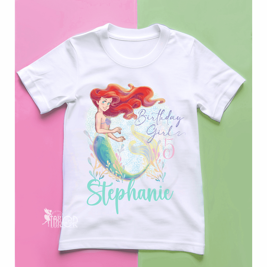 Ariel Little Mermaid Birthday Tee Shirt - Disney Princess Ariel Mermaid Birthday Outfit
