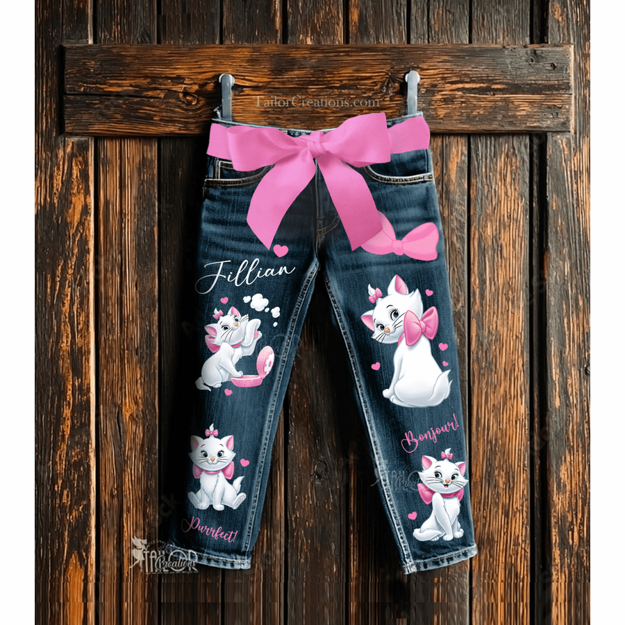 Aristocats Marie Custom Denim Jeans - Disney Marie Jeans Toddler Kids Pants 
