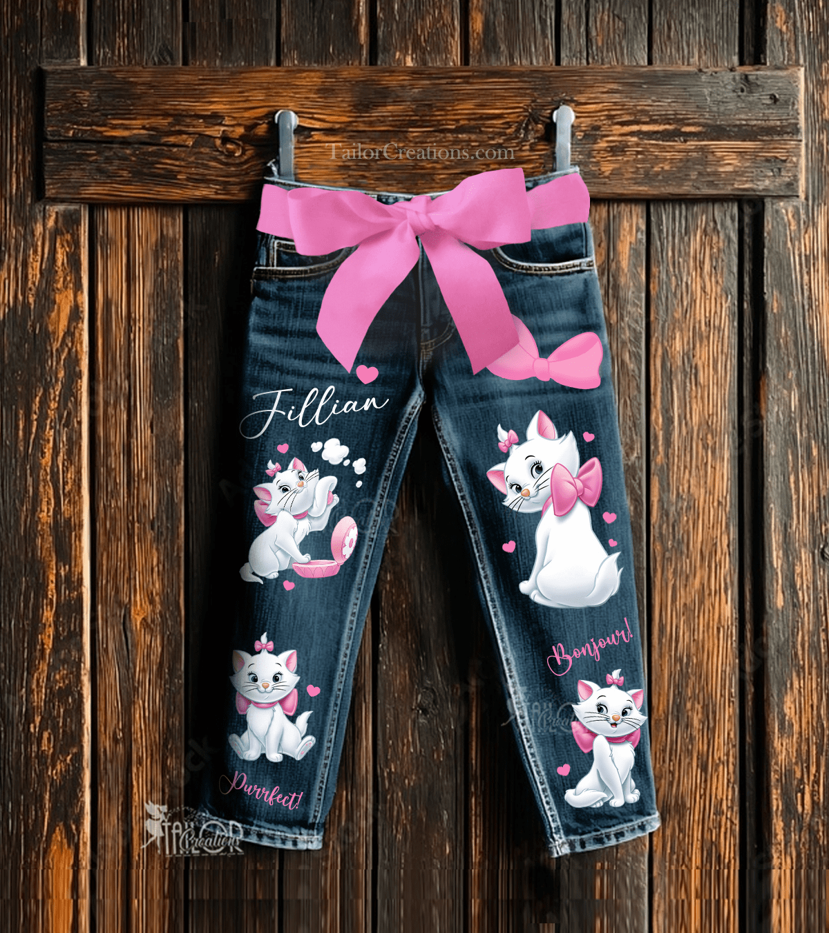 Aristocats Marie Custom Denim Jeans - Disney Marie Jeans Toddler Kids Pants