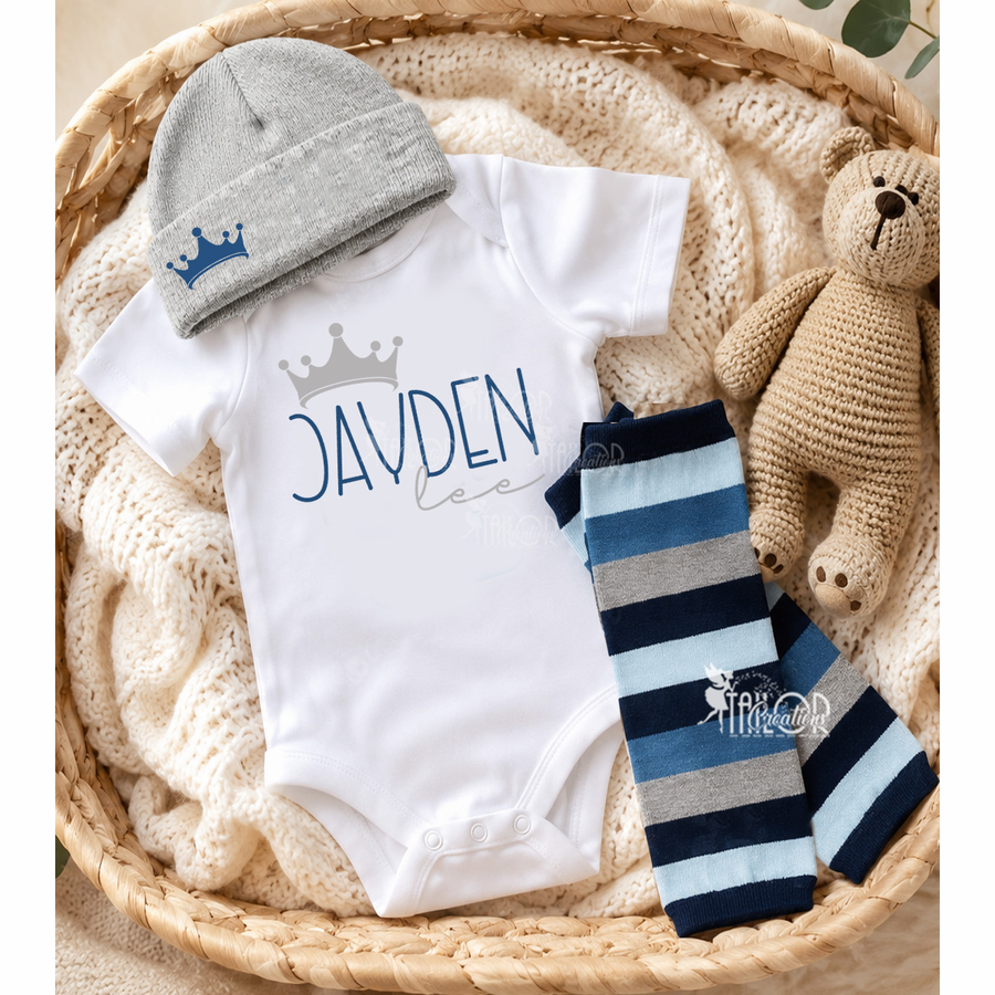 Baby Boy Custom Bodysuit Set - Baby Boy Coming Home Blue and Gray Outfit