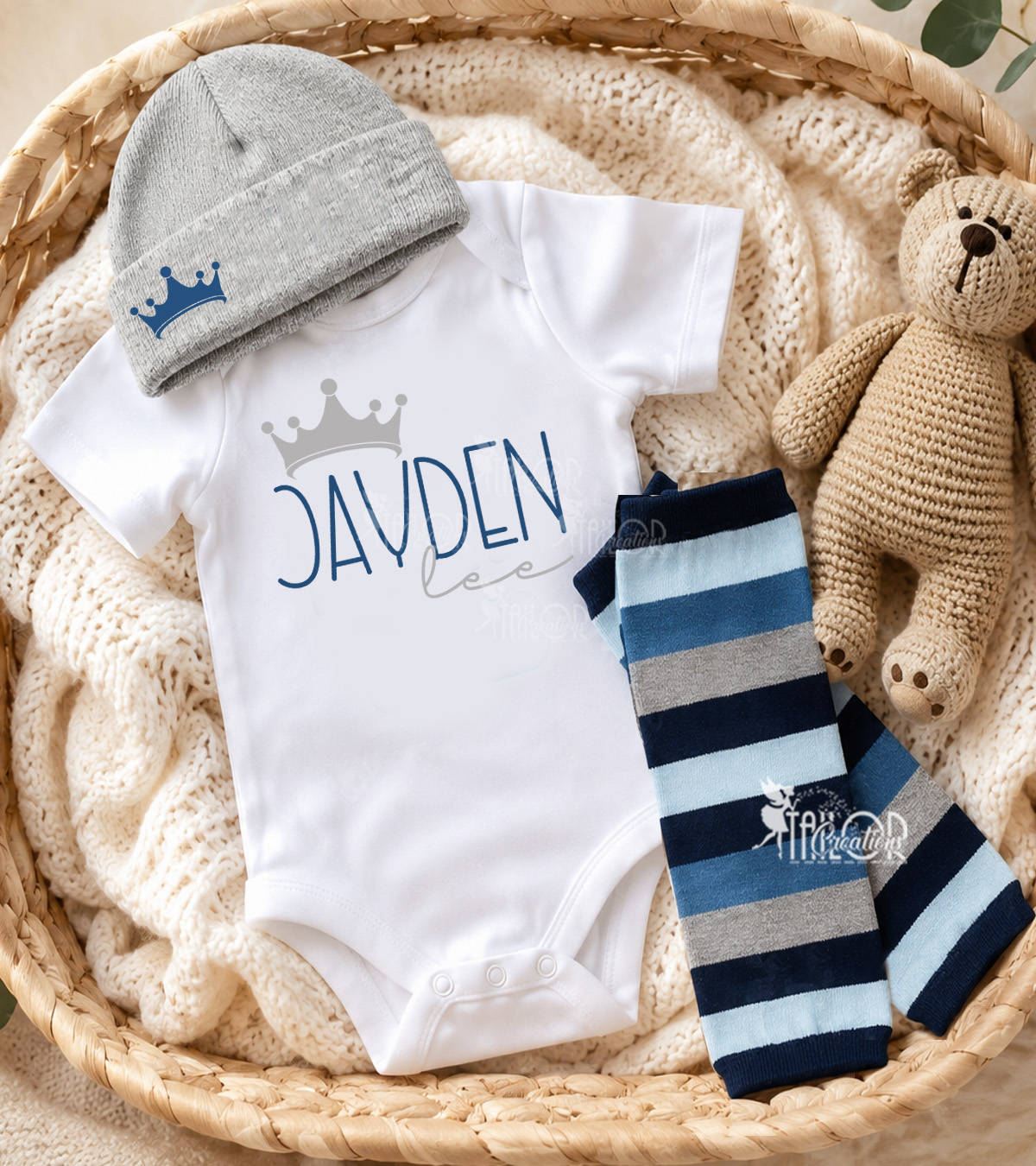 Baby Boy Custom Bodysuit Set - Baby Boy Coming Home Blue and Gray Outfit