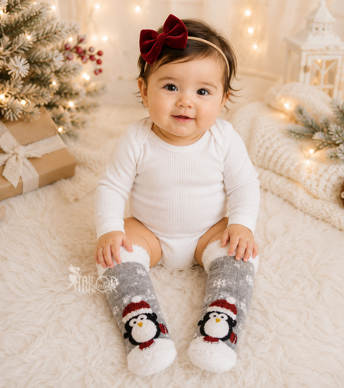 Baby Christmas Knee High Socks 3 pack - Penguin Animal Warm and Cozy Baby Holiday Socks