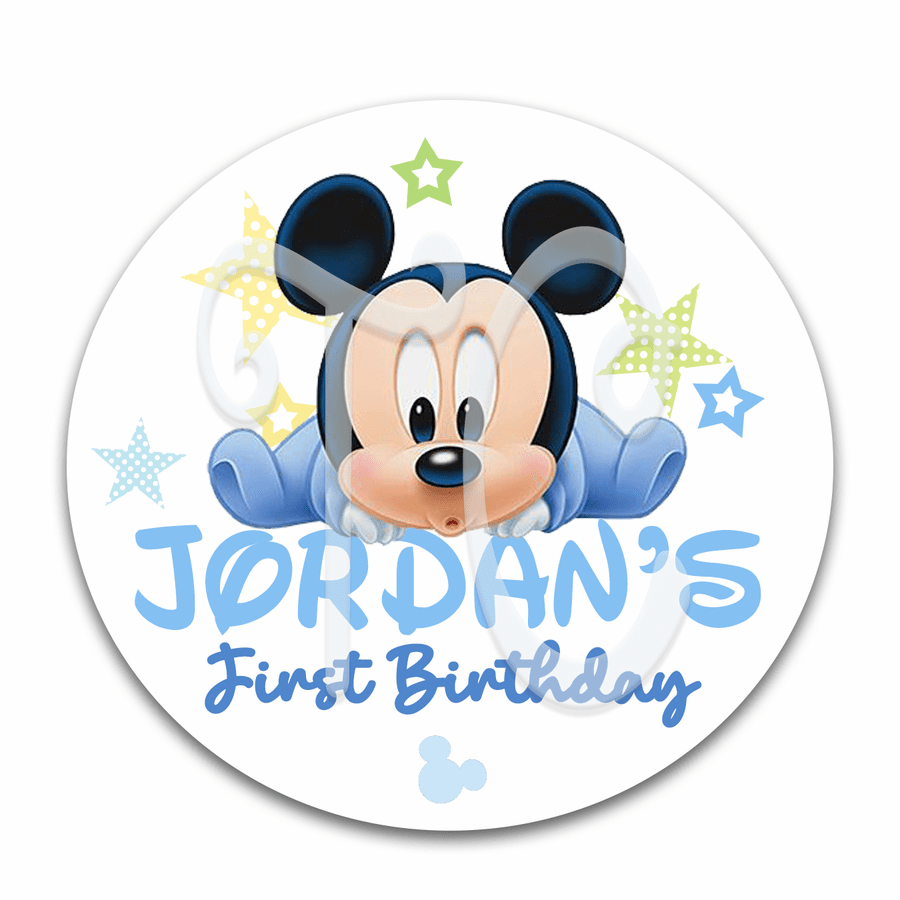 Baby Mickey Mouse 1st Birthday Party Favor Stickers - Baby Mickey Mouse Party Decorations