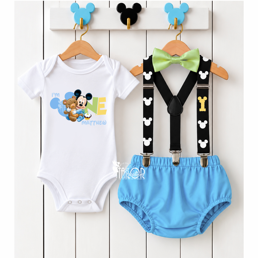 Baby Mickey Mouse First Birthday Cake Smash Outfit Set - Baby Mickey Mouse Suspenders