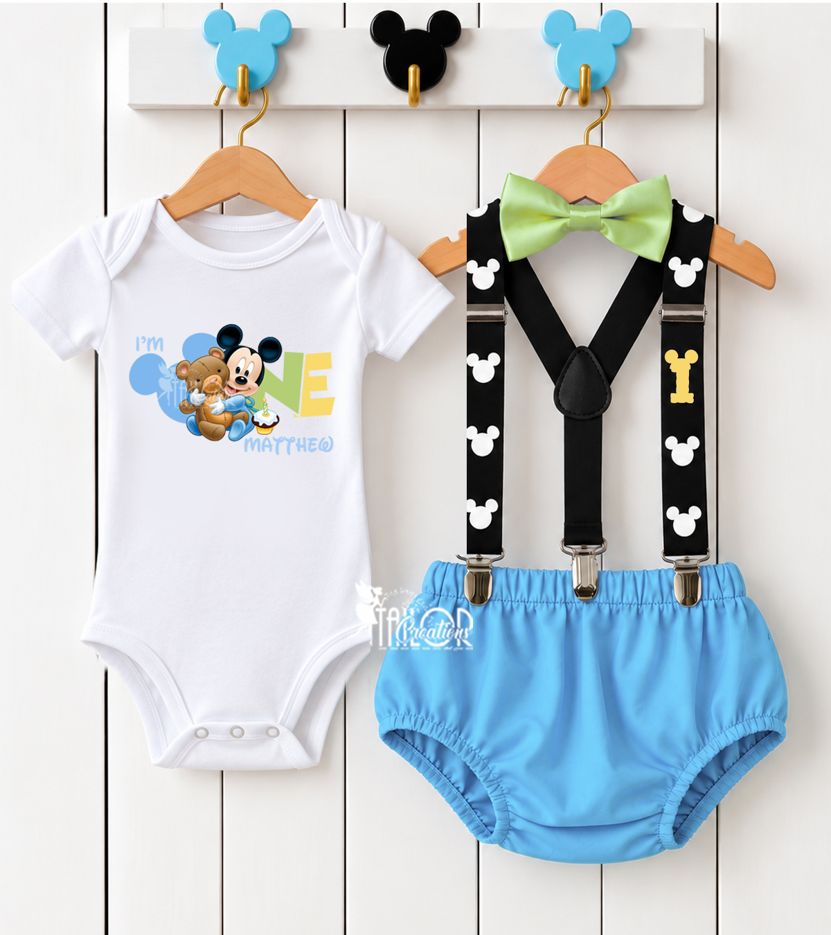Baby Mickey Mouse First Birthday Cake Smash Outfit Set - Baby Mickey Mouse Suspenders