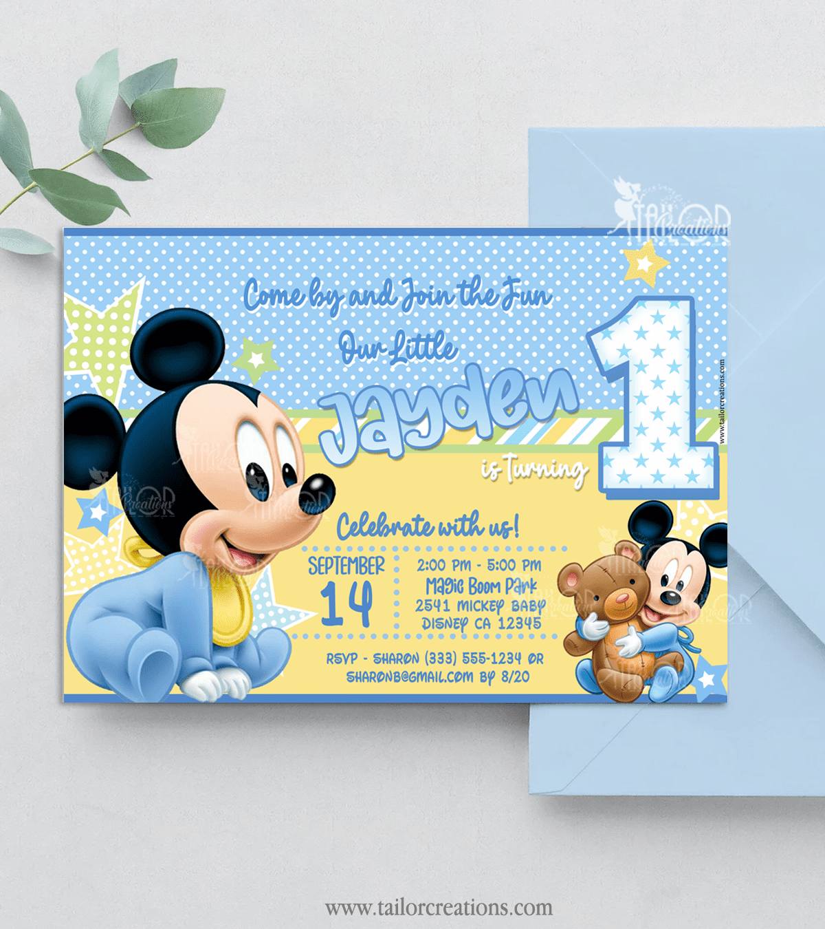 Baby Mickey Mouse First Birthday Invitations File - Baby Mickey Mouse Editable Printed Invitations