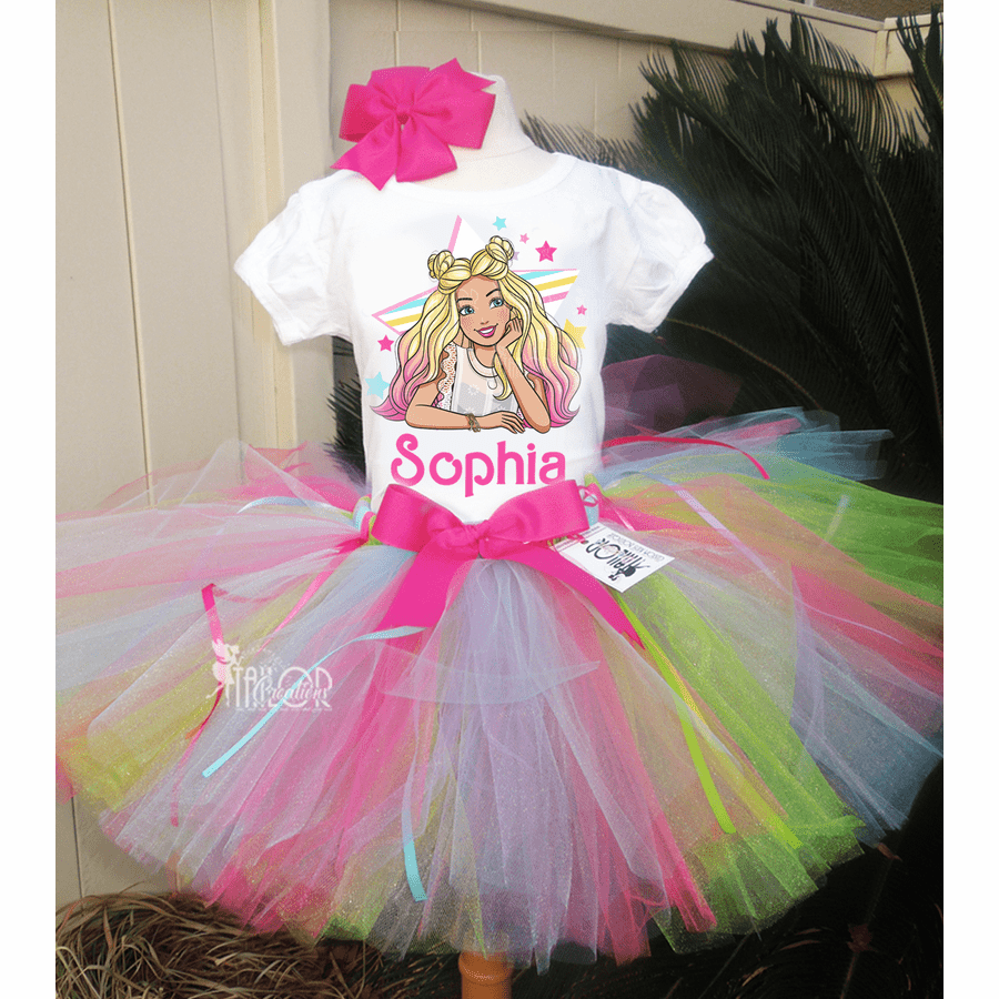 Barbie Custom Birthday Party Tutu Dress - Barbie Tutu and Jacket - Barbie Dress