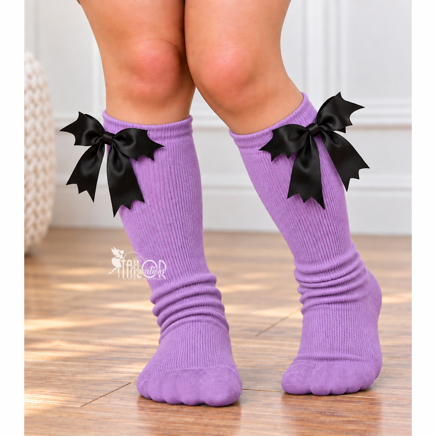 Bat Bow Knee High Socks - Boutique Halloween Bat Bow Socks Toddler Kids
