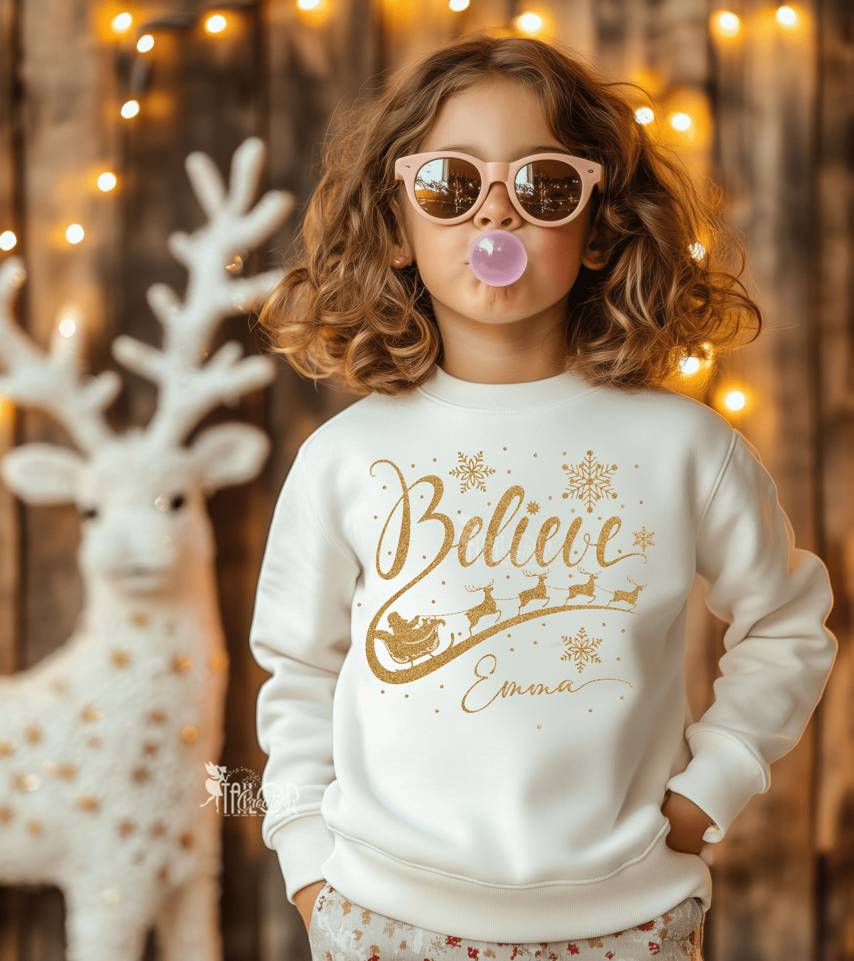 Believe In Santa Gold Glitter Sweatshirt Toddler Kids - Christmas Santa Outfit Toddler Girls