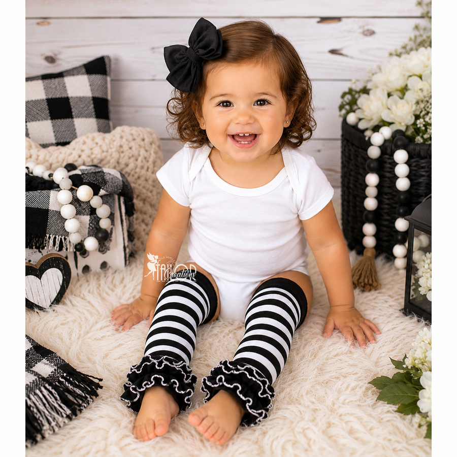 Black And White Stripe Ruffle Leg Warmers - Baby and Toddler Leg Warmers