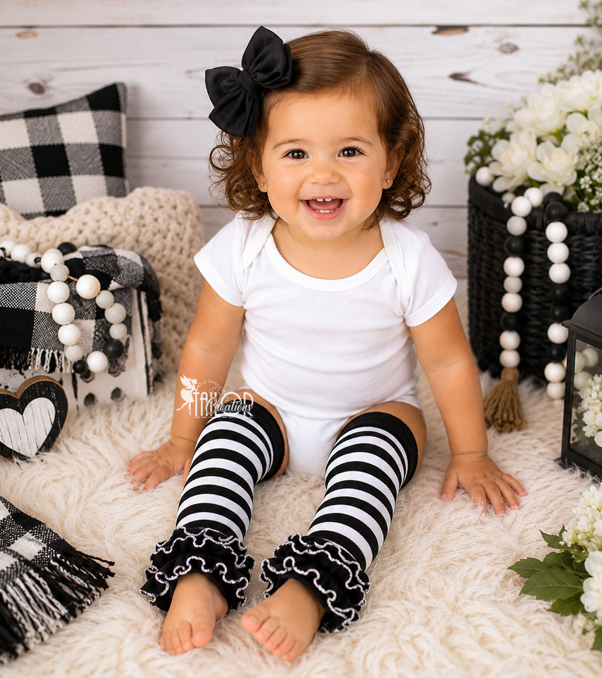 Black And White Stripe Ruffle Leg Warmers - Baby and Toddler Leg Warmers
