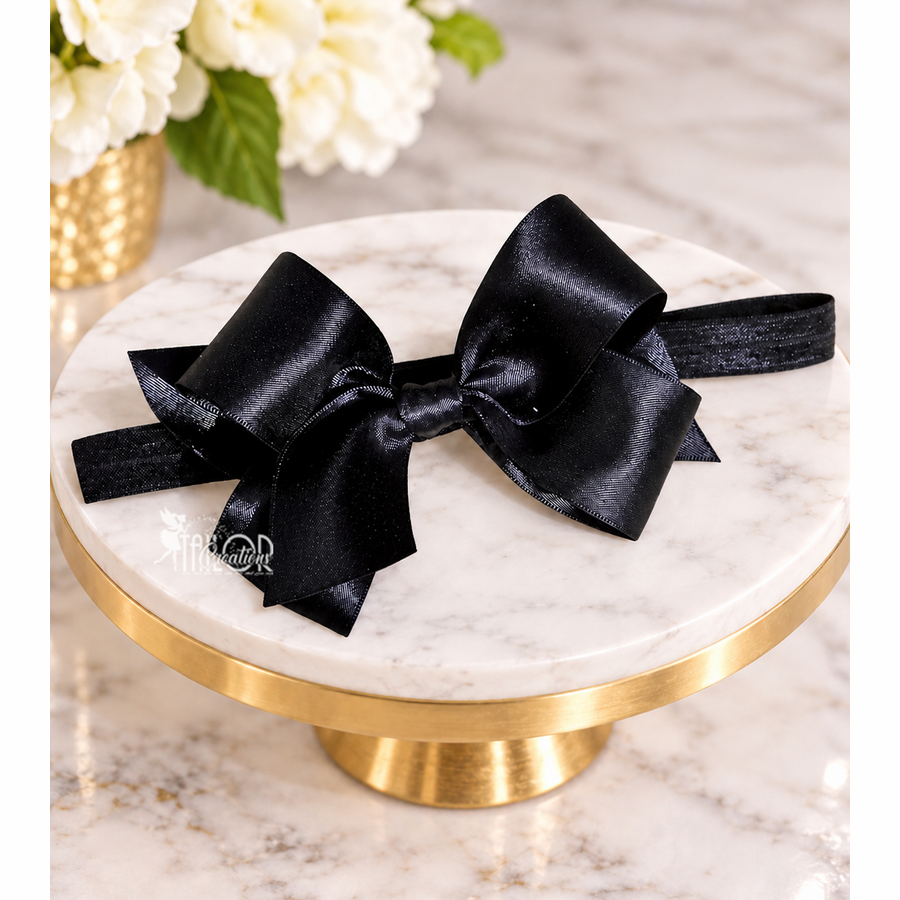 Black Boutique Satin Hair Bow Clip Headband - Black Hair Bow Clip for Baby Toddler Girls
