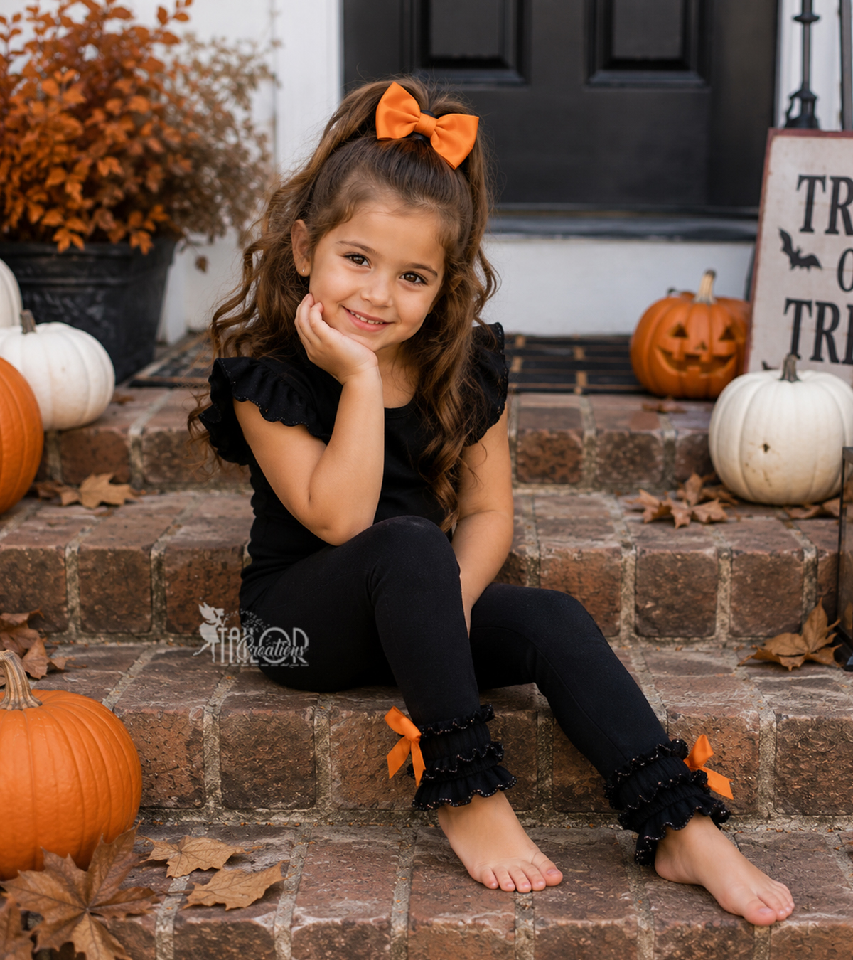Black Ruffle Bow Halloween Leggings for Toddlers - Halloween Toddler Leggings