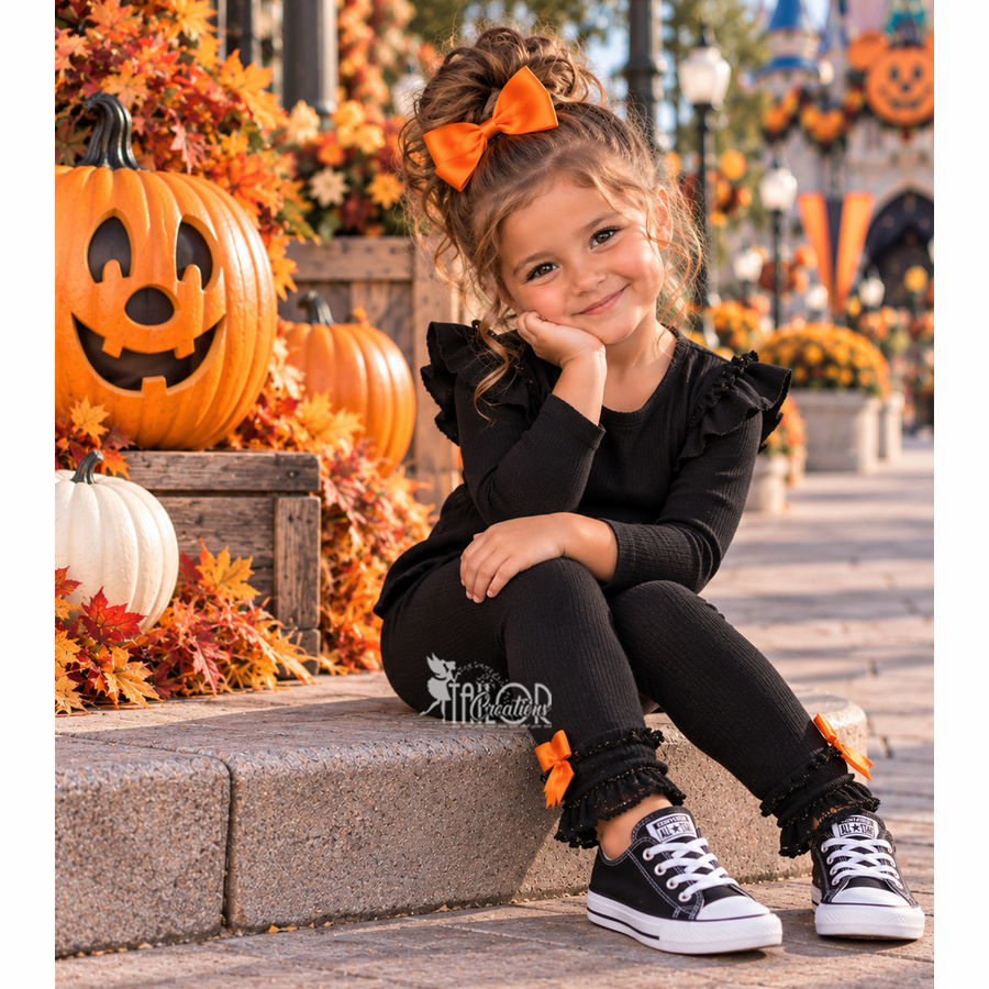 Black Ruffle Bow Halloween Leggings for Toddlers - Halloween Toddler Leggings