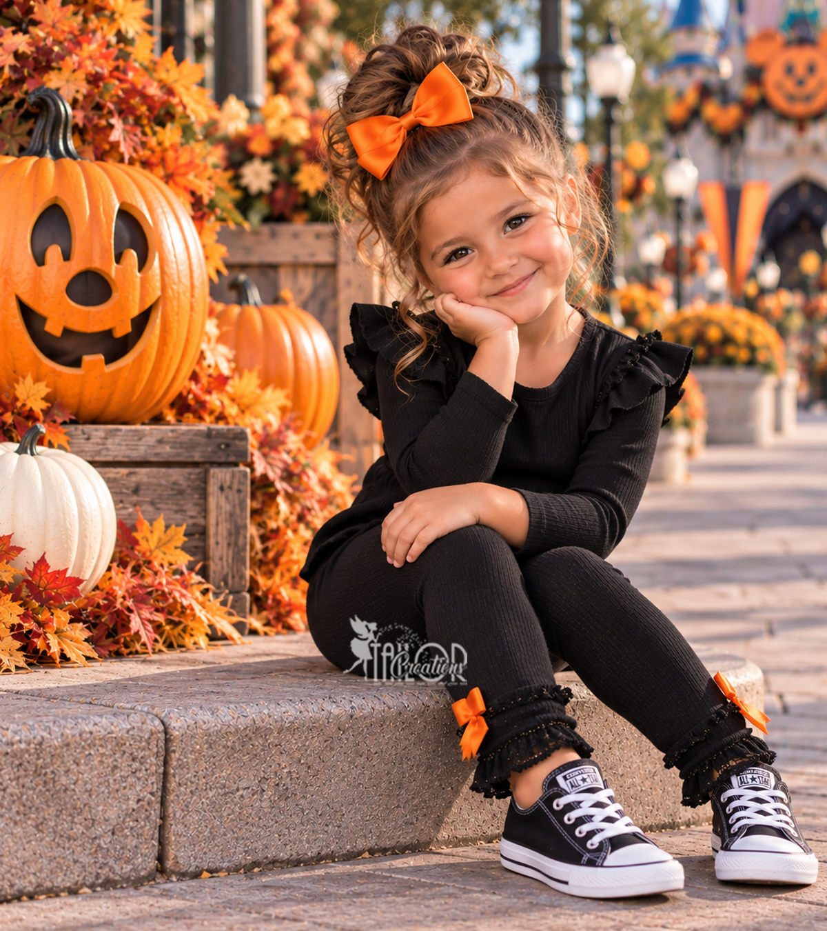 Black Ruffle Bow Halloween Leggings for Toddlers - Halloween Toddler Leggings
