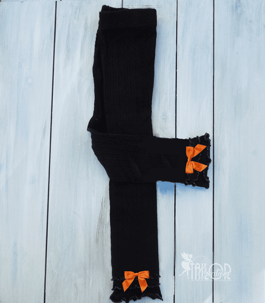 Black Ruffle Bow Halloween Leggings for Toddlers, Halloween Toddler Leggings
