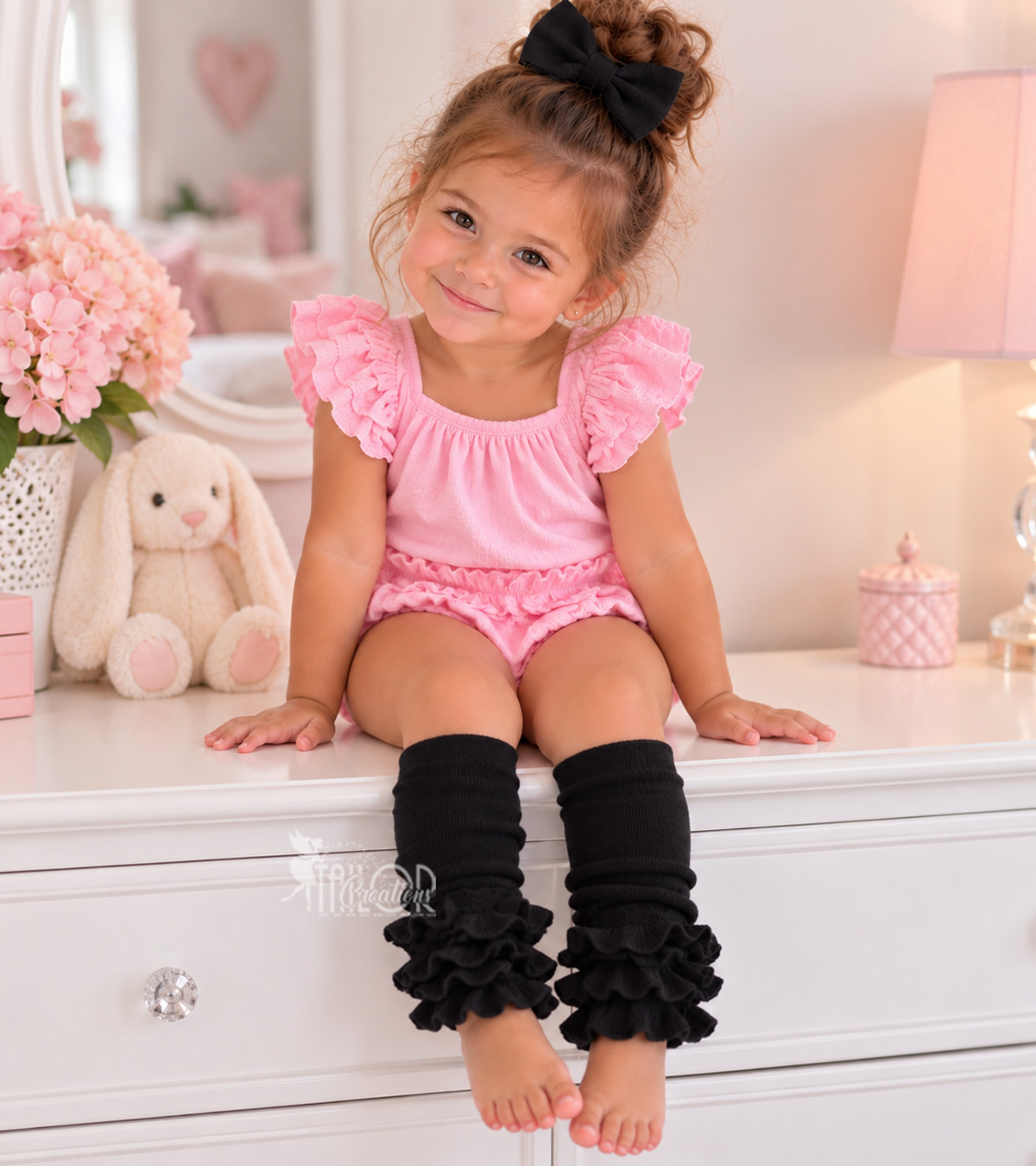 Black Ruffle Leg Warmers for Baby and Toddler Kids - Leg Warmers and Hair Bow Clip for Girls