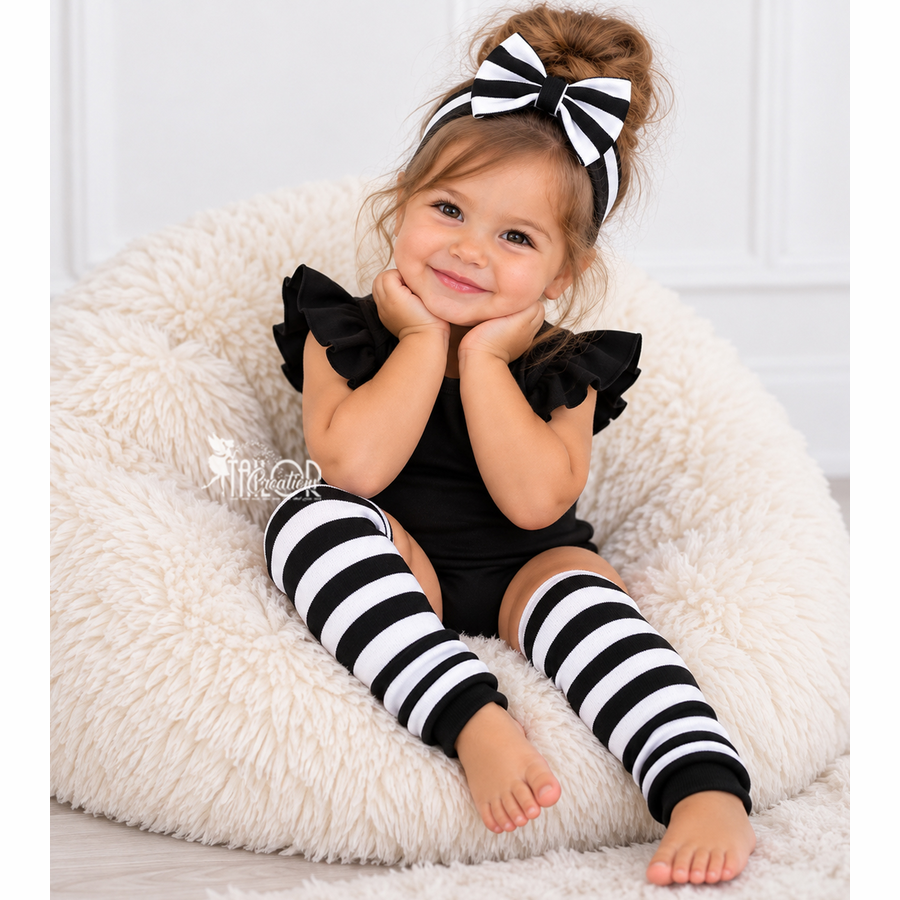 Black & White Striped Leg Warmers for Baby and Toddler - Thick Striped Leg Warmers