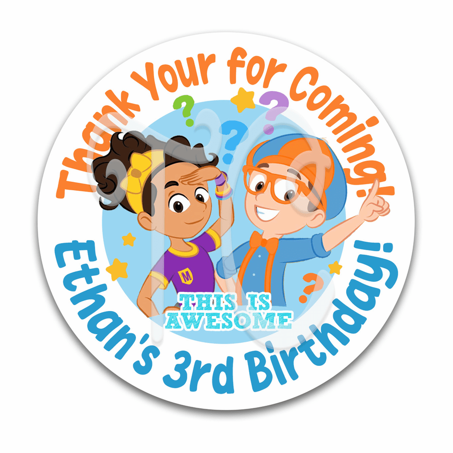 Blippi and Meekah Birthday Party Gift Tag Labels - Blippi Custom Birthday Party Favors